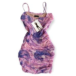 Naked Wardrobe Tank Me on Vacay Dress Size L Women’s Sunset Marble Ruched Mesh